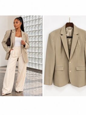 Djerf Avenue Forever Blazer Greige XXS OVERSIZED SUIT Jacket Minimalist Scandi